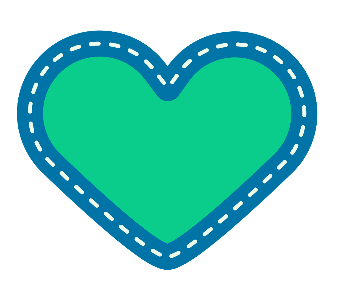 Green heart shape outlined with a blue dashed border.